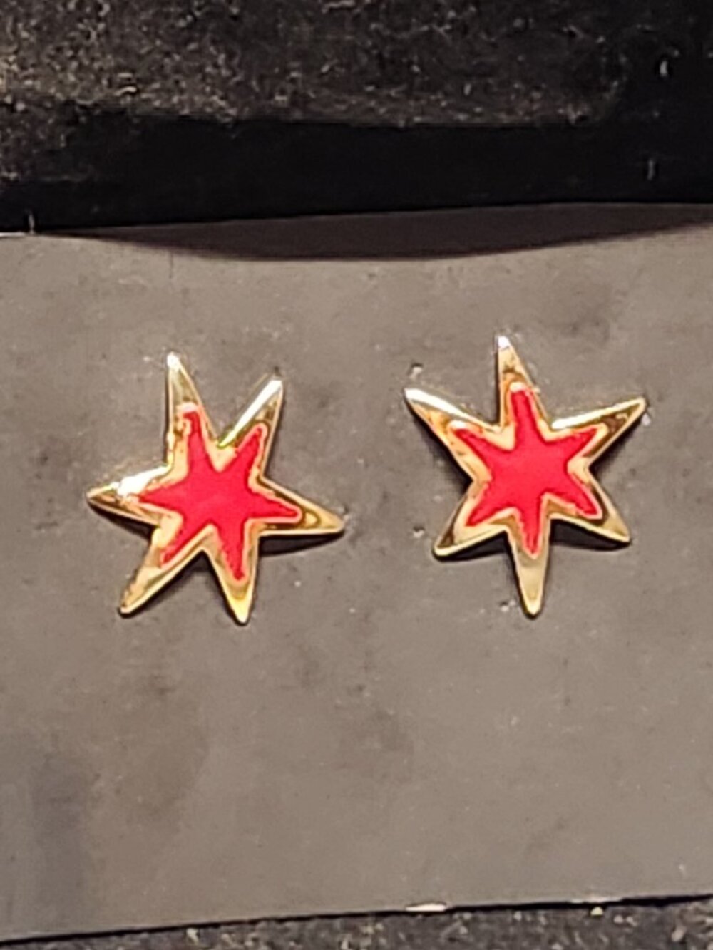 Red Enamel Star Stud Earrings Gold Tone Celestial Jewelry